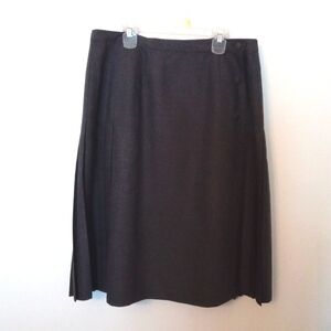Aljean Grey Wool Wrap Style Skirt with Front Side Pleats Pleated Back